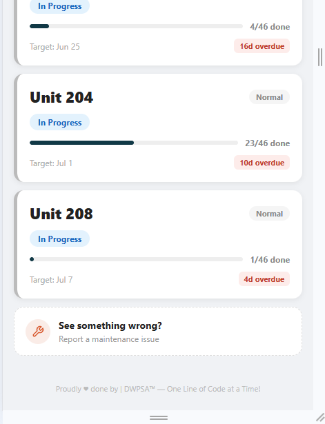 Screen for reporting a problem in Make-Ready Engine